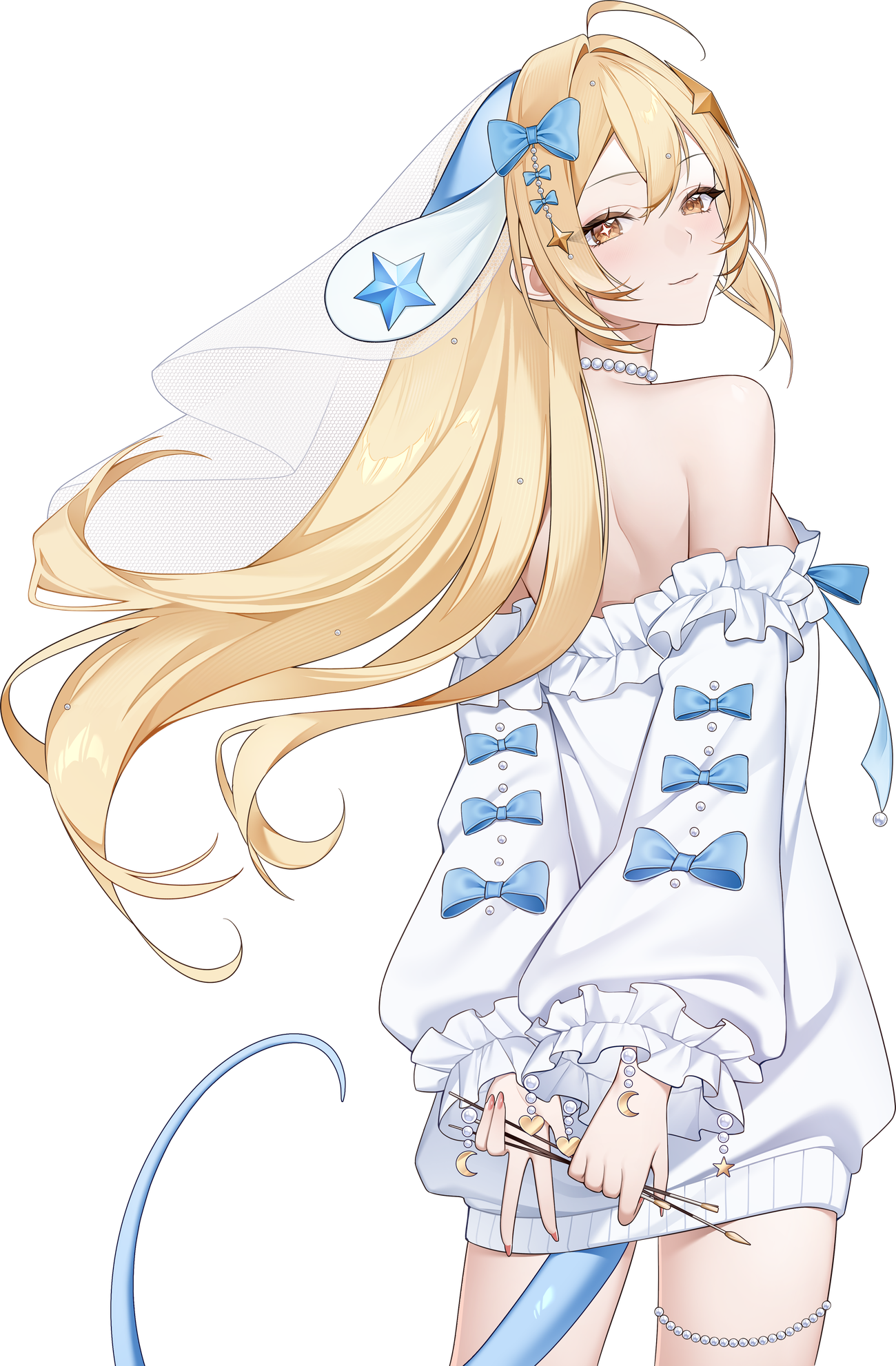 Churimoru in a white and blue outfit