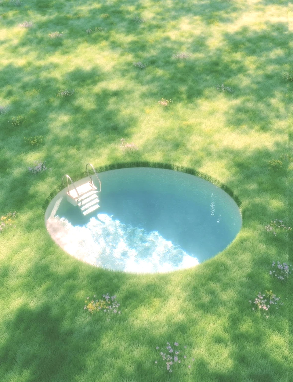 A pool in a green landscape